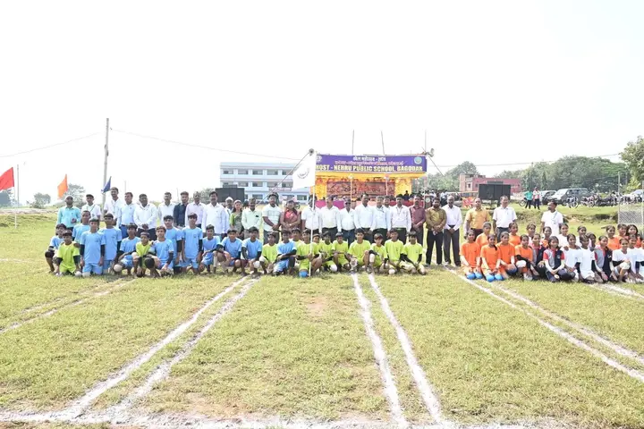 Teams and guests line up on the school ground at Khel Mahotsav 2026